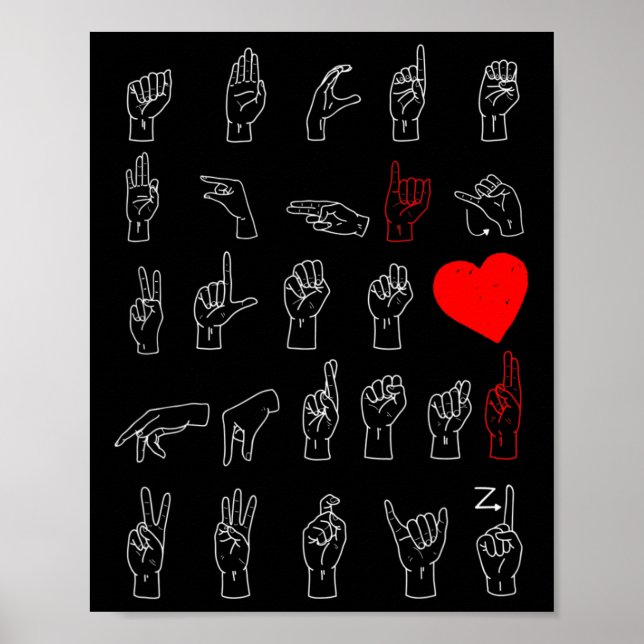 Póster ASL Alphabet Teacher American Sing Language ASL Ch (Frente)