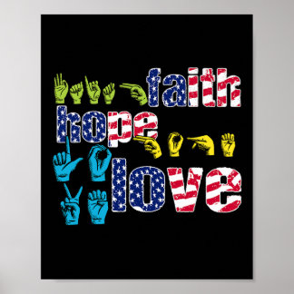 Póster Asl American Rótulo Language 4 Of July Faith Hope