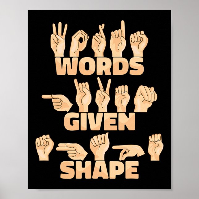 Póster Asl American Sign Language Words Given Shape  (Frente)
