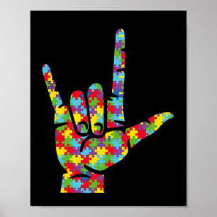 Póster Asl Amor Lenguaje De Señas Mano Conciencia Del Aut