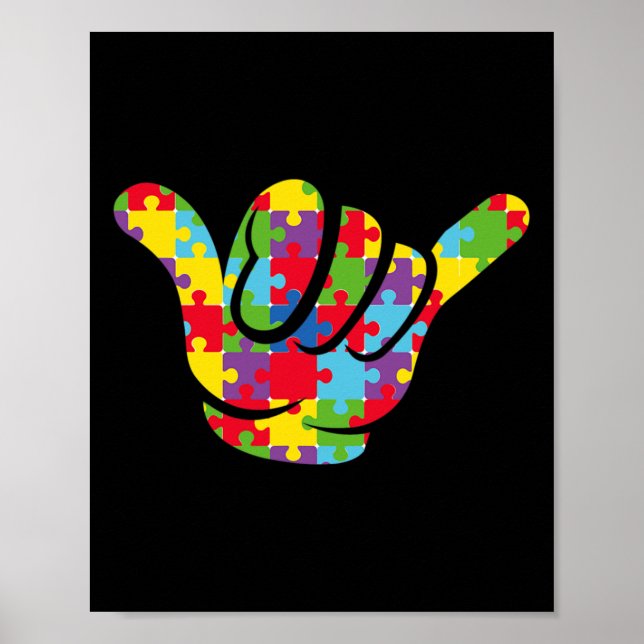 Póster ASL Amor Rompecabezas Mano Lenguaje de Rótulo Auti (Frente)