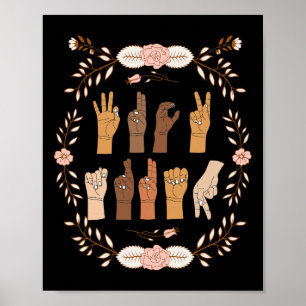 Póster Asl Anti Trump Lenguaje De Señas Floral Divertido 