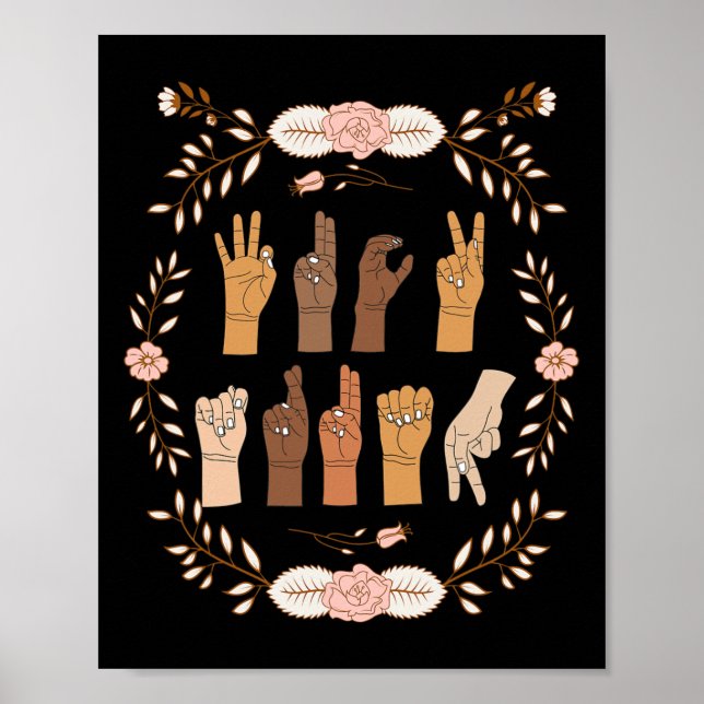 Póster Asl Anti Trump Lenguaje Rótulo Floral Funny (Frente)