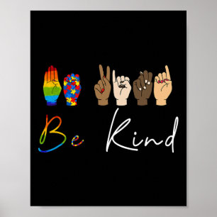 Póster ASL Be Kind Autism Awareness LGBT Orgullo Amabilid