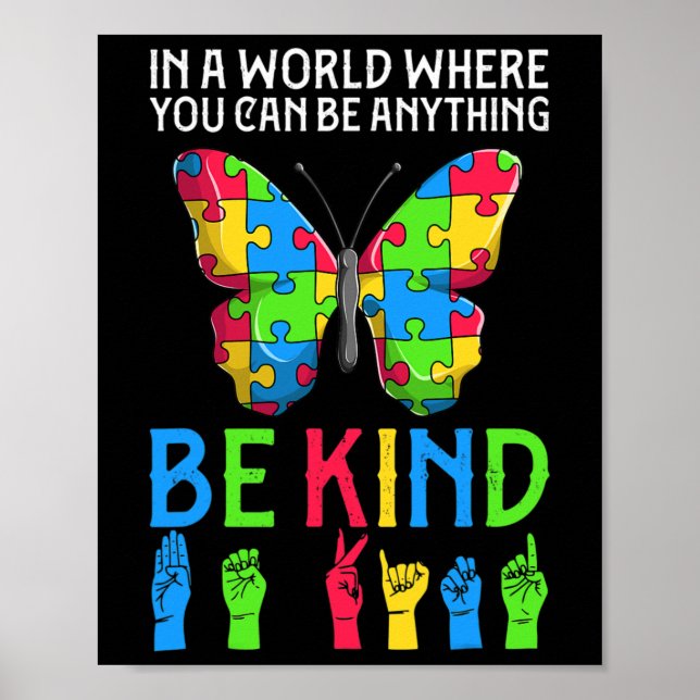 Póster ASL Be Kind s1 Lenguaje de Rótulo ASL American (Frente)