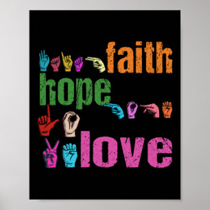 Póster ASL Faith Hope Love American Rótulo Language Chris