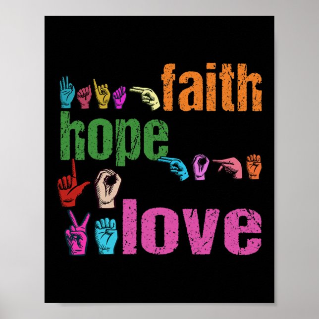 Póster ASL Faith Hope Love American Rótulo Language Chris (Frente)