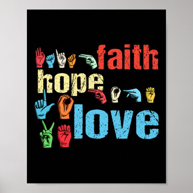 Póster ASL Faith Hope Love American Rótulo Language Chris (Frente)