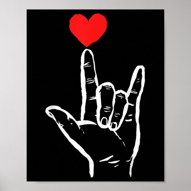 Póster Asl I Love You Hand Heart American Rótulo Language (Frente)