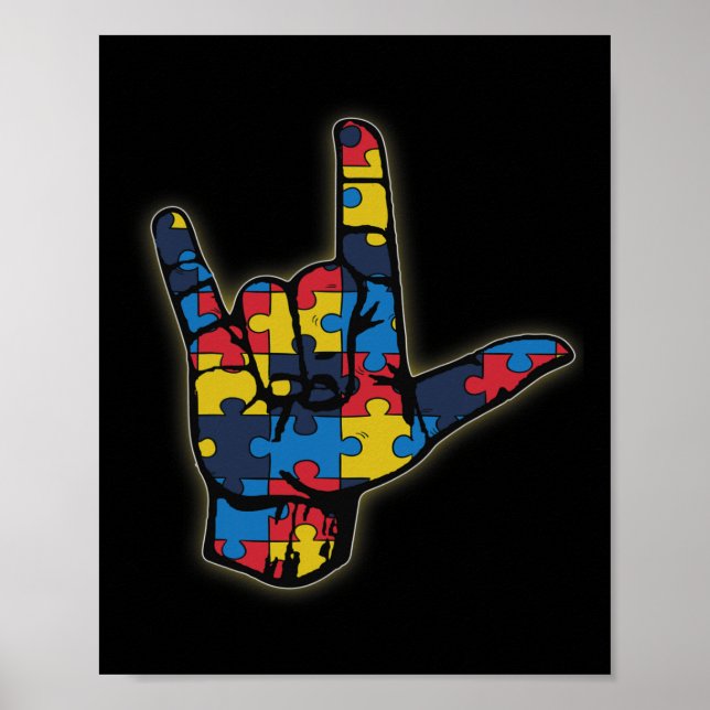 Póster ASL Lenguaje de Rótulo de amor Tee Autism Awarenes (Frente)