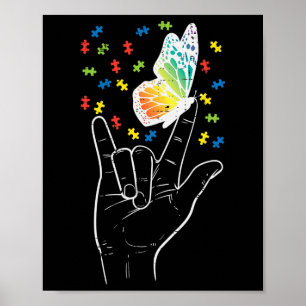 Póster Asl Love Rótulo Butterfly Puzzle Autism Awareness