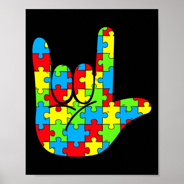 Póster Asl Love Sign Language Autism Awareness  (Frente)
