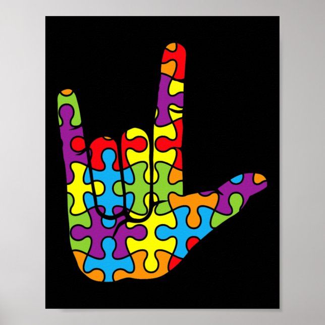 Póster Asl Love Sign Language Autistic Puzzle Autism Awar (Frente)