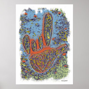 Póster ASL te amo contemporáneo en azul