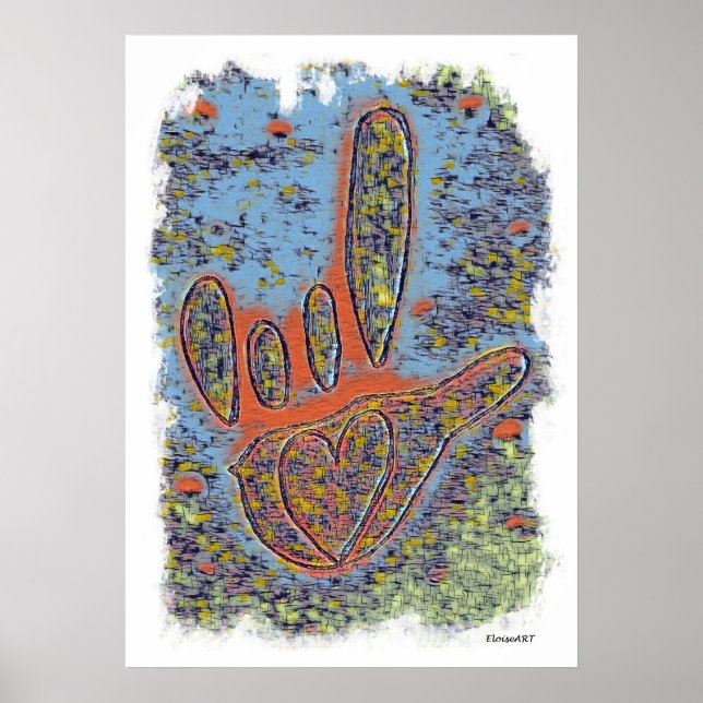 Póster ASL te amo contemporáneo en azul (Frente)
