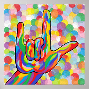 Póster ASL te amo en un fondo de la burbuja