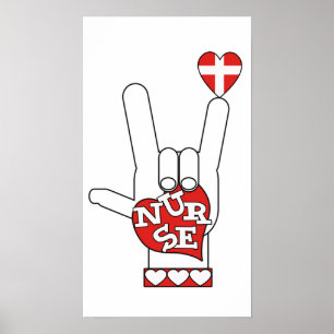Póster ASL TE Amo Idioma Rótulo - ENFERMERO CARDÍACO MANO
