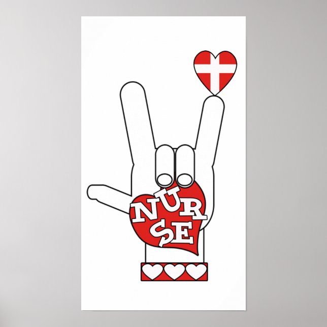Póster ASL TE Amo Idioma Rótulo - ENFERMERO CARDÍACO MANO (Frente)