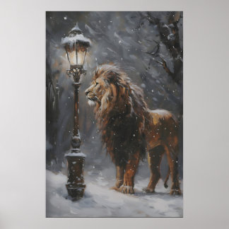 Póster Aslan Lamppost Narnia Art Poster, Lion Printable