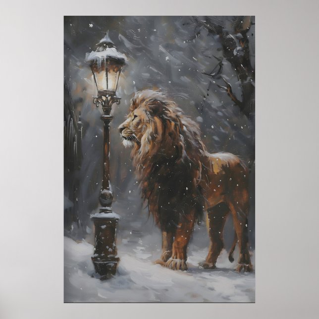 Póster Aslan Lamppost Narnia Art Poster, Lion Printable (Frente)