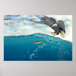 Póster Asombroso águila de cola blanca atacando a los pec