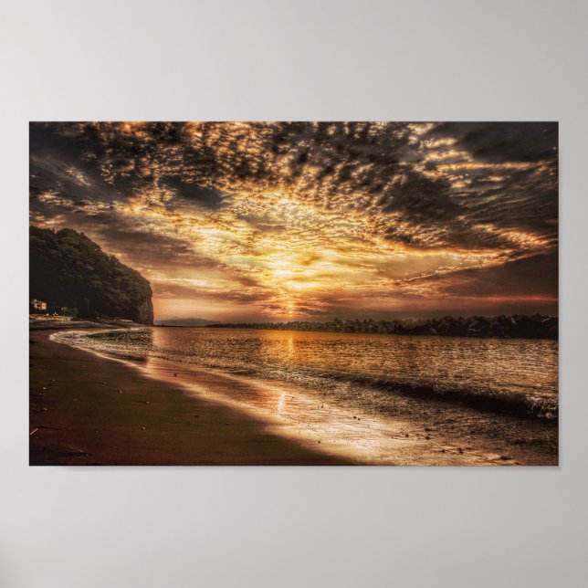 Póster Asombroso amanecer en la playa (Frente)