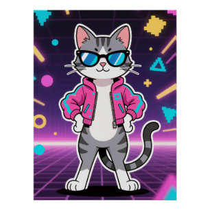 Póster Asombroso gato Guay Retro Gamer