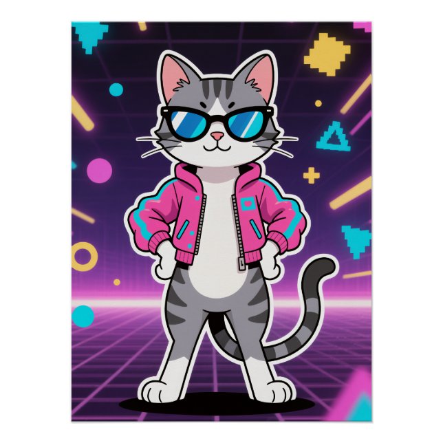 Póster Asombroso gato Guay Retro Gamer (Anverso)