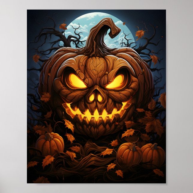 Póster Asombroso Naranja nocturno de Halloween Jack O Lan (Frente)
