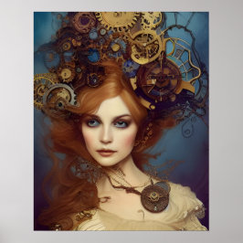 Póster Asombroso retrato de fantasía de Steampunk Alice