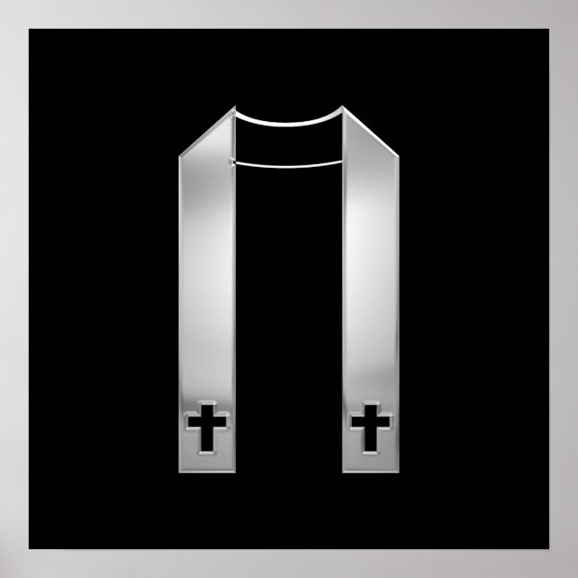 Póster Aspecto 3-D Stole del sacerdote plateado (Frente)