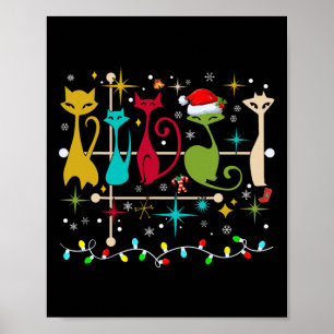 Póster Aspecto moderno de mediados de siglo Gatos Navidad