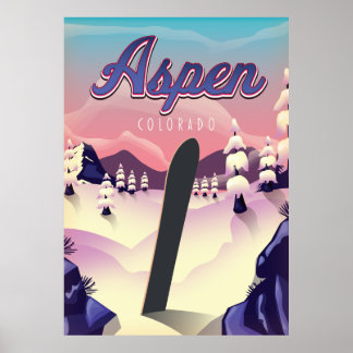 Póster Aspen Colorado Snowboard Poster