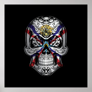 Póster Assyria Skull Y Bandera De Los Rosas