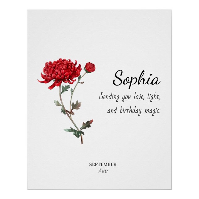 Póster Áster de septiembre Cumpleaños Personalizado (Anverso)