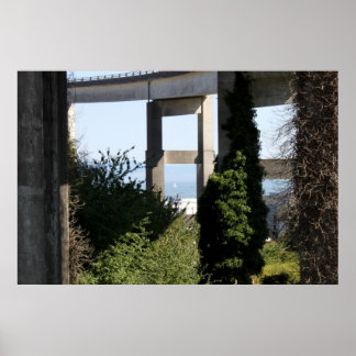 Póster Astoria-Megler Bridge  With A Sailboat