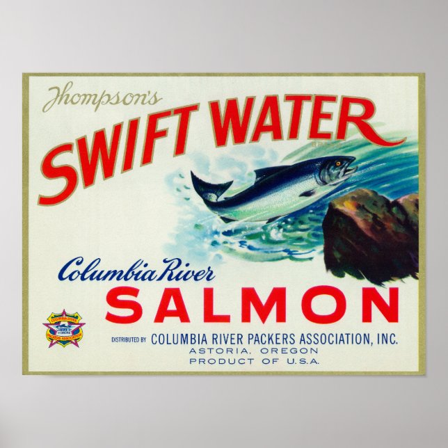 Póster Astoria, Oregón - El salmón acuático de Thompson (Frente)