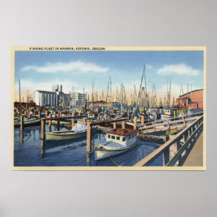 Póster Astoria, Oregon - flota pesquera en puerto
