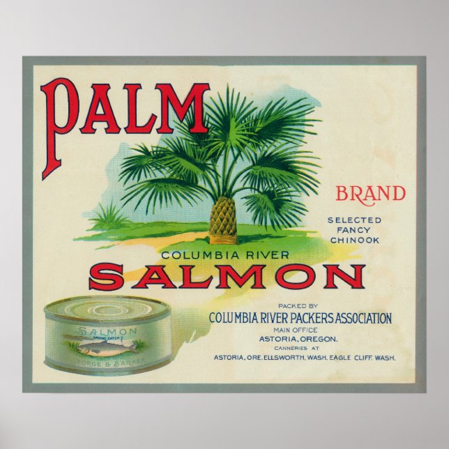 Póster Astoria, Oregon - Palm Salmon Case Label (Frente)