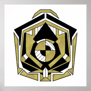 Póster Astrac cibernetico geométrico futurista de oro neg