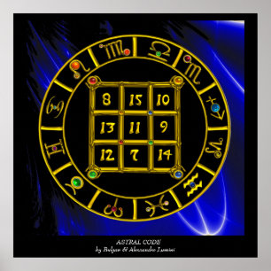 Póster ASTRAL CODE,MAGIC SQUARE 33 Zodiac Astrology Chart