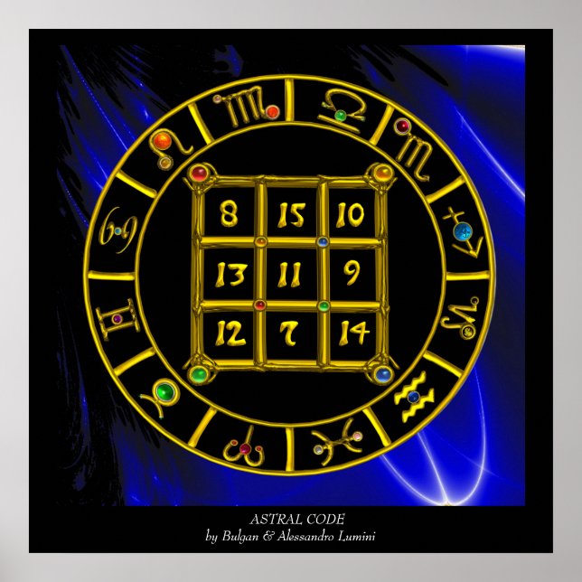 Póster ASTRAL CODE,MAGIC SQUARE 33 Zodiac Astrology Chart (Frente)