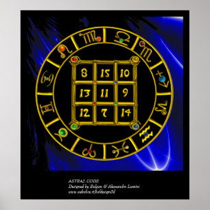 Póster ASTRAL CODE,MAGIC SQUARE 33 Zodiac Astrology Chart