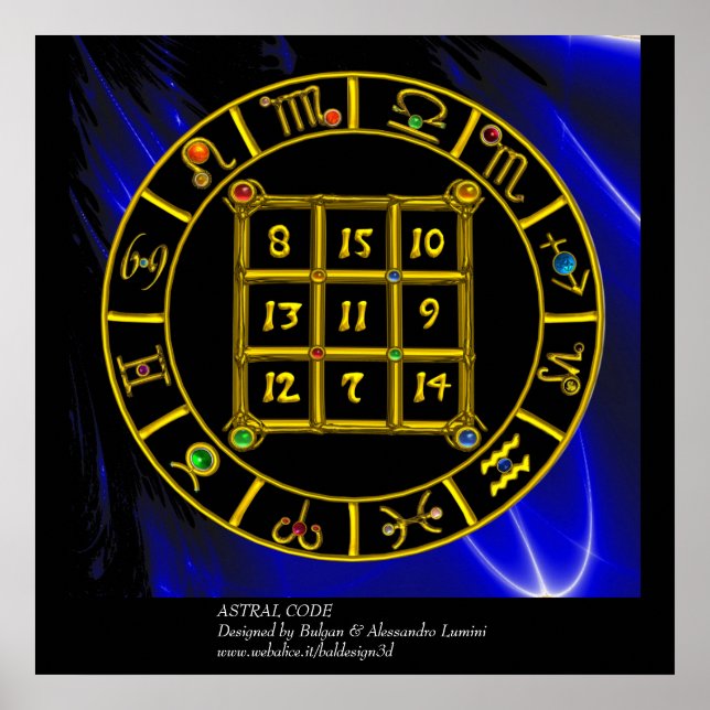 Póster ASTRAL CODE,MAGIC SQUARE 33 Zodiac Astrology Chart (Frente)