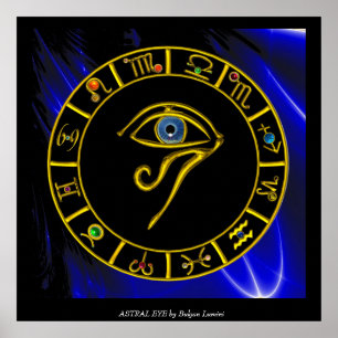 Póster ASTRAL HORUS EYE, BLUE TALISMAN Astrologic Chart