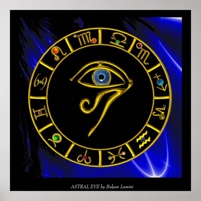 Póster ASTRAL HORUS EYE, BLUE TALISMAN Astrologic Chart (Frente)