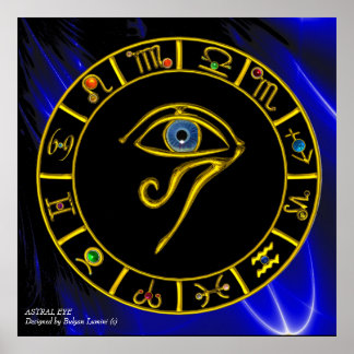 Póster ASTRAL HORUS EYE / BLUE TALISMAN Zodiac Chart