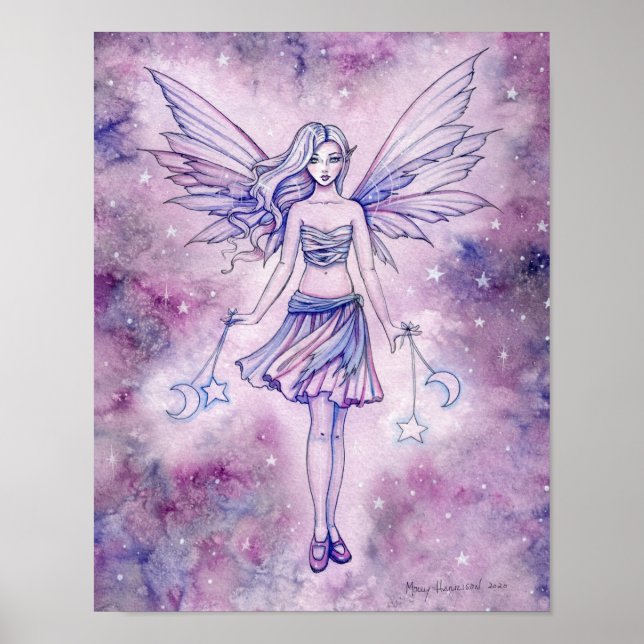 Póster Astralina Purple Blue Fantasy Art Watercolor (Frente)
