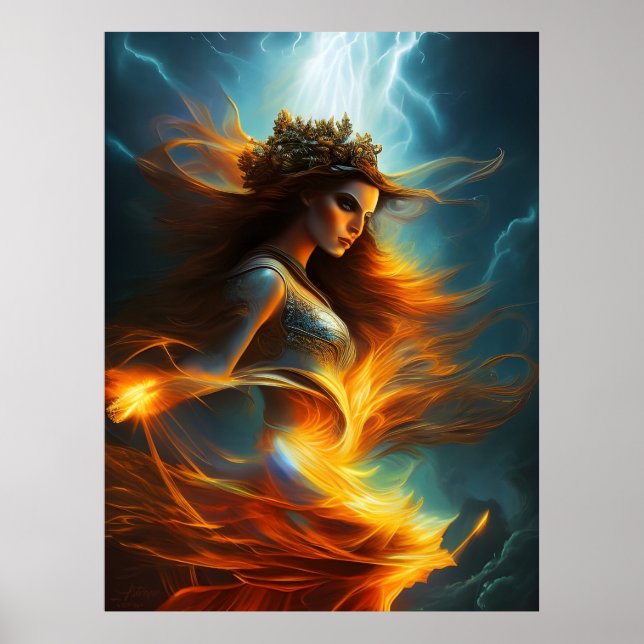 Póster Astrape AI Fantasy Digital Art Imprimir a diosa gr (Frente)