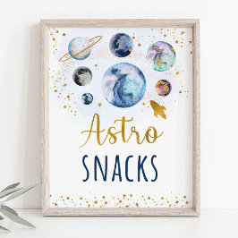 Póster Astro Snacks Blue Gold Space Rótulo de cumpleaños